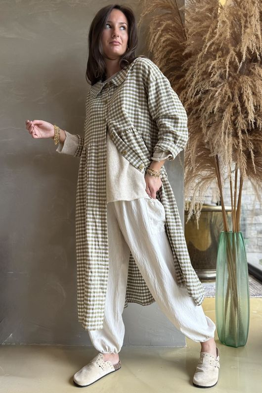 Annie Gingham Peter Pan Frock Coat Olive